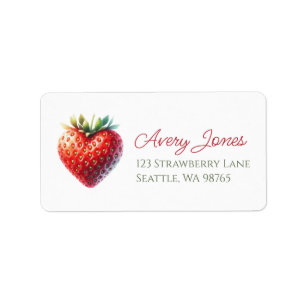 Étiquette de adresse de fraise en forme de coeur