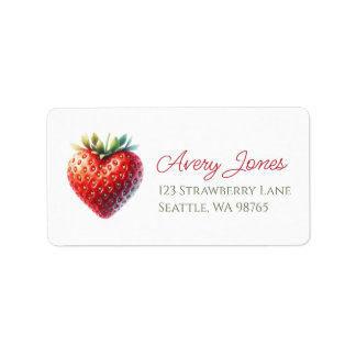 Étiquette de adresse de fraise en forme de coeur