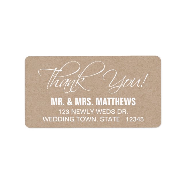 Étiquette de adresse de Mariage de Merci de script (Devant)