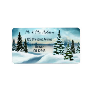 Étiquette de adresse de mariage d'hiver aquarelle