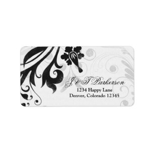 Étiquette de adresse de Mariage Floral noir et bla