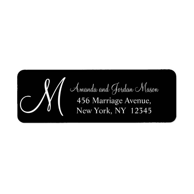 Étiquette de adresse de Mariage noir blanc monogra (Devant)