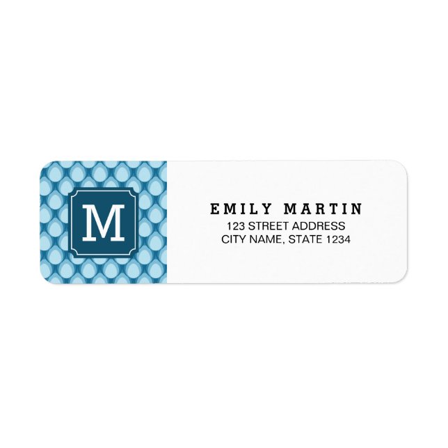 Étiquette de adresse de monogramme bleu élégant (Devant)