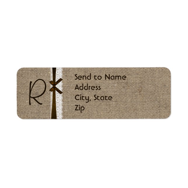 Étiquette de adresse de monogramme de Burlap et de (Devant)