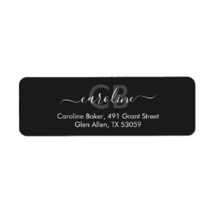 Étiquette de adresse de monogramme noir carbone no