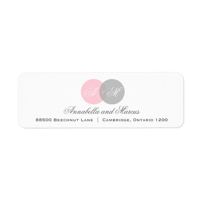 Étiquette de adresse de monogramme rose et gris (Devant)