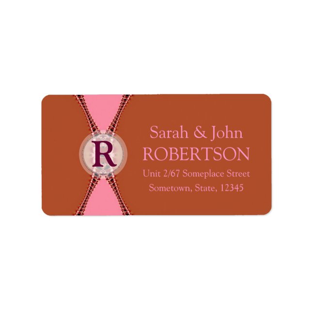 Étiquette de adresse de monogramme rose Terre simp (Devant)