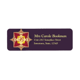 Étiquette de adresse de monogramme royal rouge vio