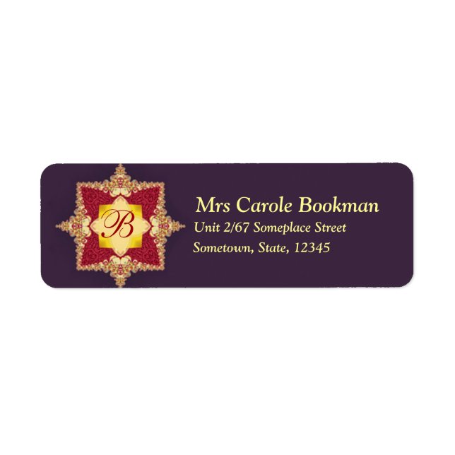 Étiquette de adresse de monogramme royal rouge vio (Devant)