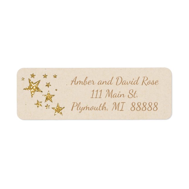 Étiquette de adresse de Noël Beige et Gold Star (Devant)