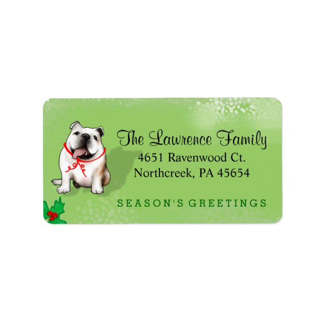 Étiquette de adresse de Noël - Bulldog - VERT (Devant)