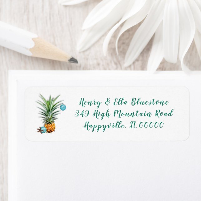 Étiquette de adresse de Noël de l'ananas hawaïen (En situation)
