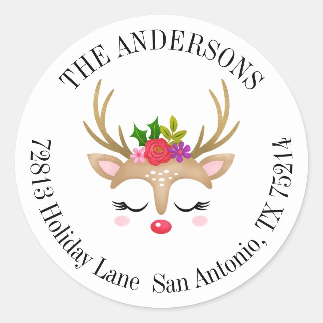 Étiquette de adresse de Noël de mignonne Reindeer (Devant)