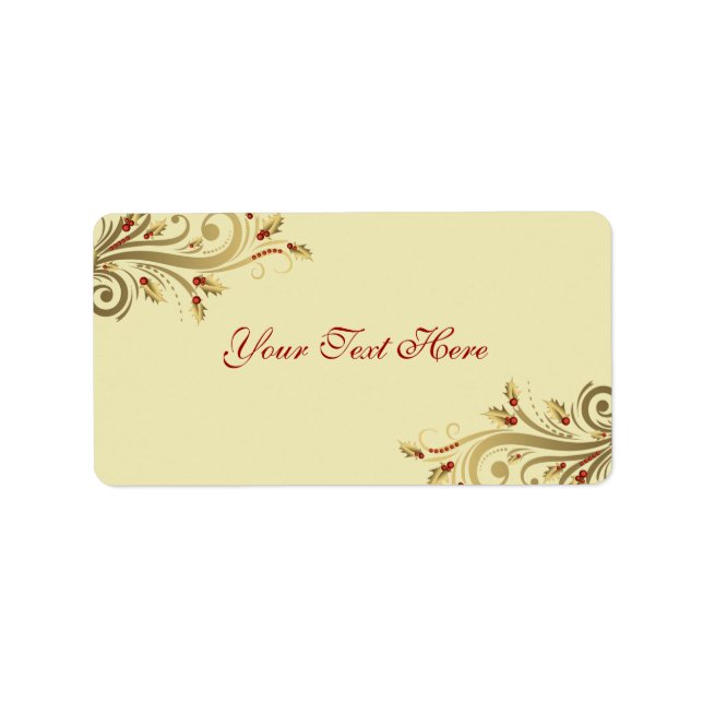 Étiquette de adresse de Noël Gold Holly (Devant)