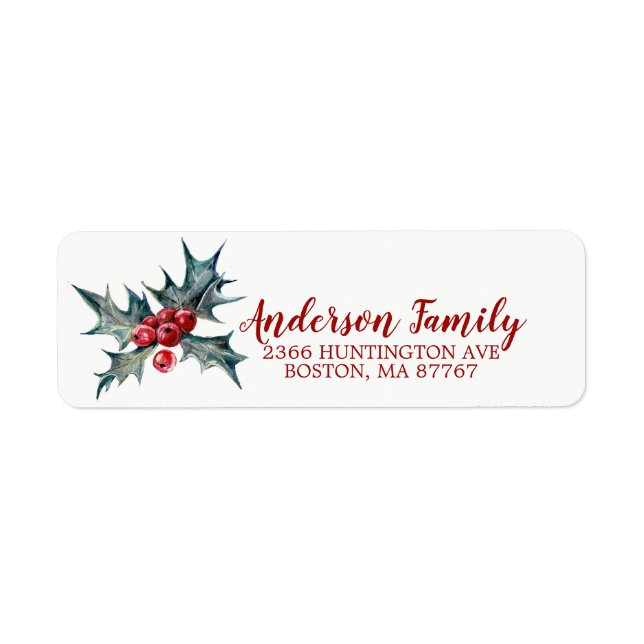 Étiquette de adresse de Noël Holly (Devant)