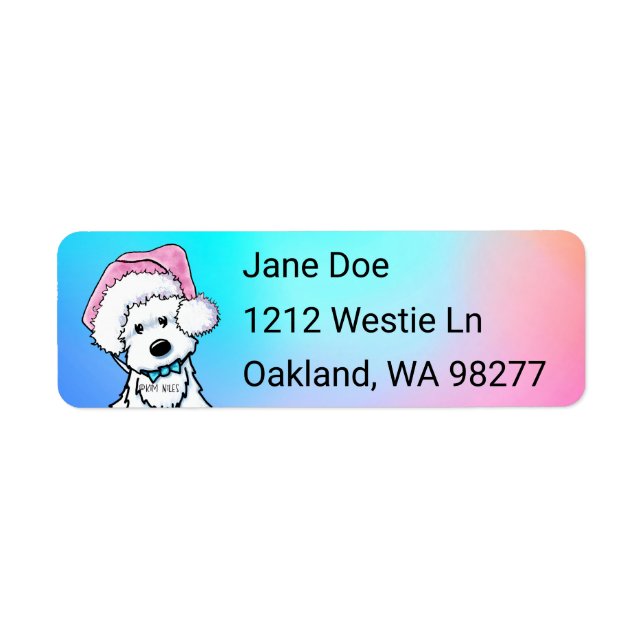 Étiquette de adresse de Noël KiniArt Westie (Devant)