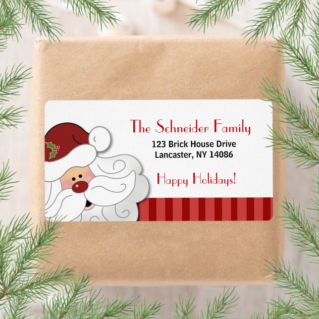 Étiquette de adresse de Noël (Red Stripe) (Santa Claus Christmas Shipping Labels)