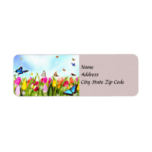 Étiquette de adresse de papillons et de fleurs de