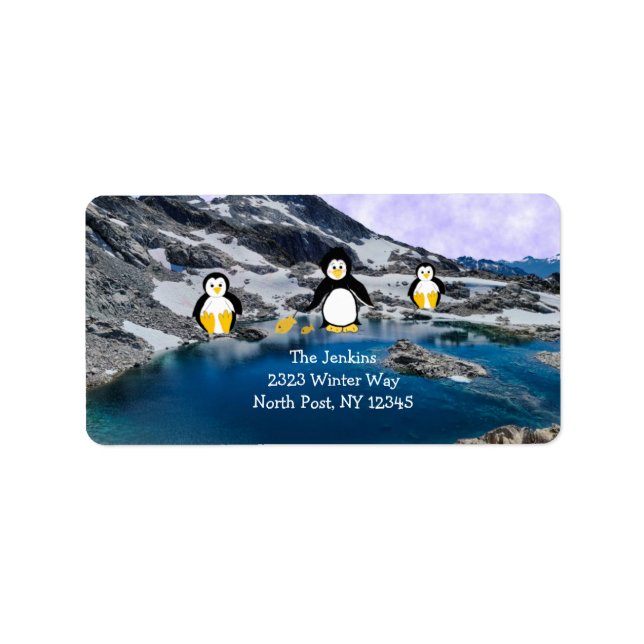 Étiquette de adresse de pêche des pingouins (Devant)