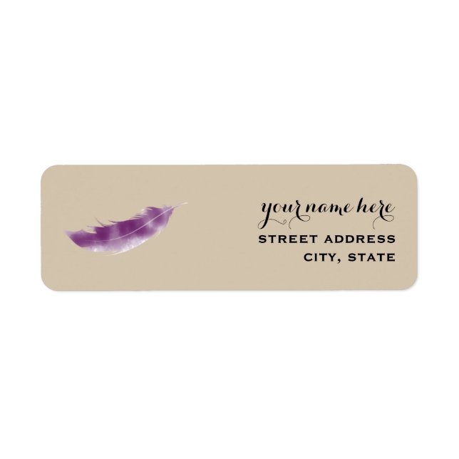 Étiquette de adresse de plume d'aquarelle violet (Devant)