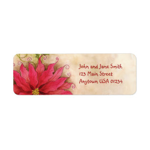 Étiquette de adresse de poinsettia et de houx