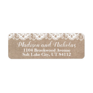 Étiquette de adresse de retour de toile de jute e