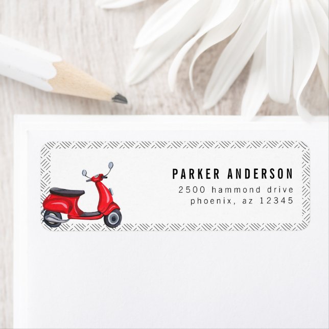 Étiquette de adresse de thème Red Retro Scooter (En situation)