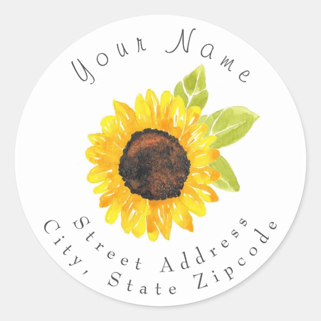 Étiquette de adresse de tournesol peint à la main (Devant)