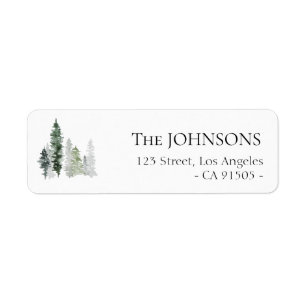 étiquette de adresse de vacances en forêt d'hiver