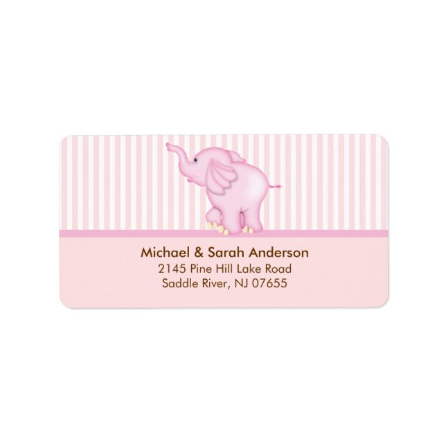 Étiquette de adresse d'éléphant doux rose bébé (Devant)