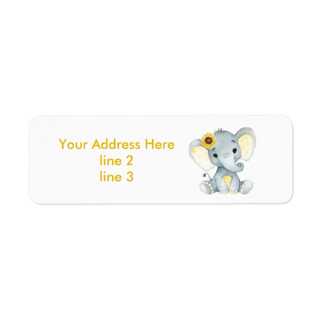 Étiquette de adresse d'éléphant gris jaune (Devant)