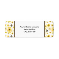 Étiquette de adresse des abeilles et fleurs de mie