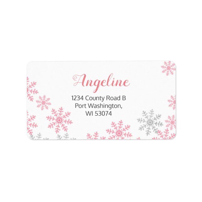 Étiquette de adresse des flocons d'hiver rose arge (Devant)