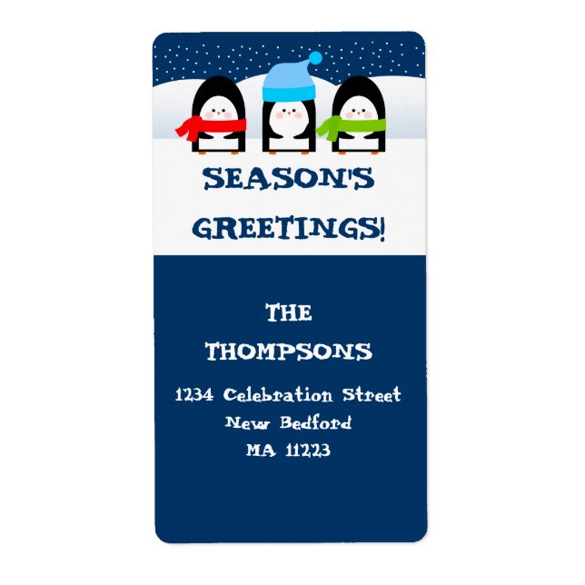 Étiquette de adresse des pingouins d'hiver (Devant)