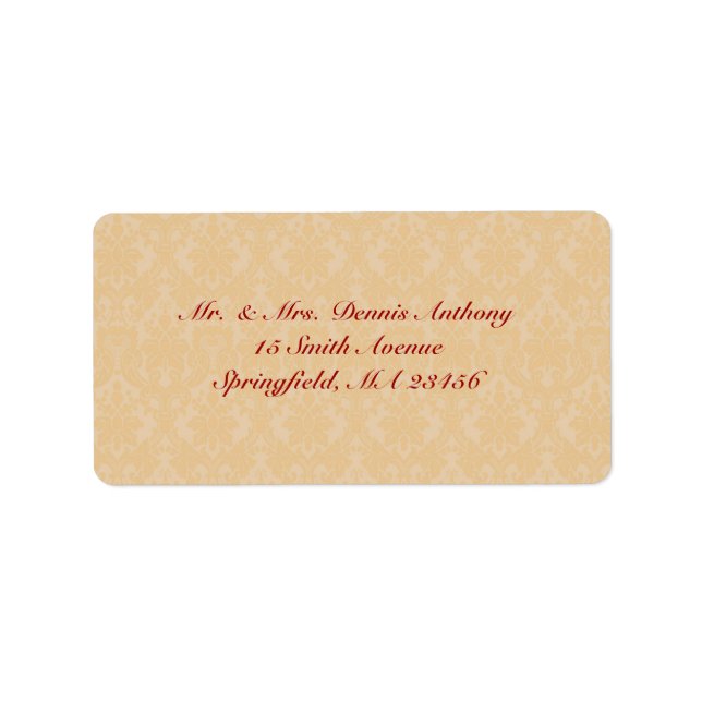 Étiquette de adresse d'expédition Gold Damask (Devant)