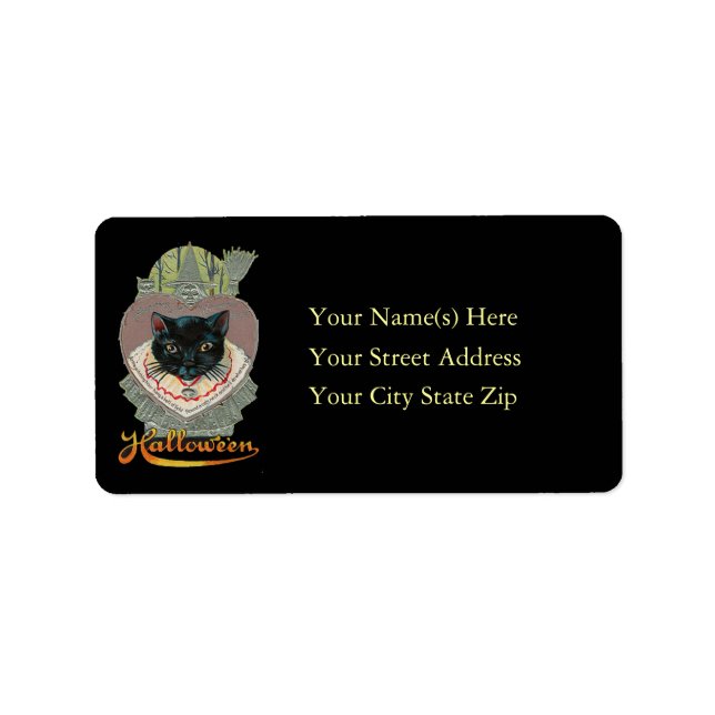 Étiquette de adresse d'Halloween Chat noir et sorc (Devant)