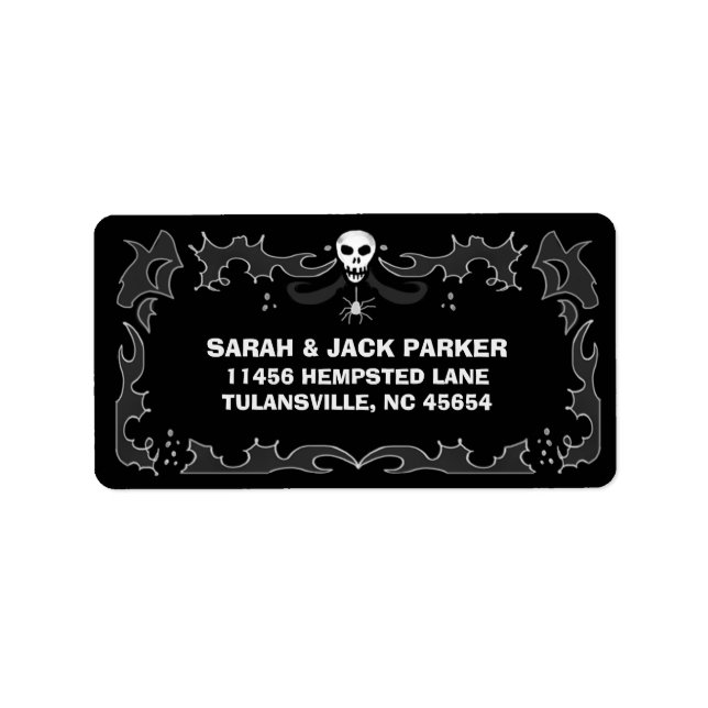 Étiquette de adresse d'Halloween - Crâne noir et b (Devant)