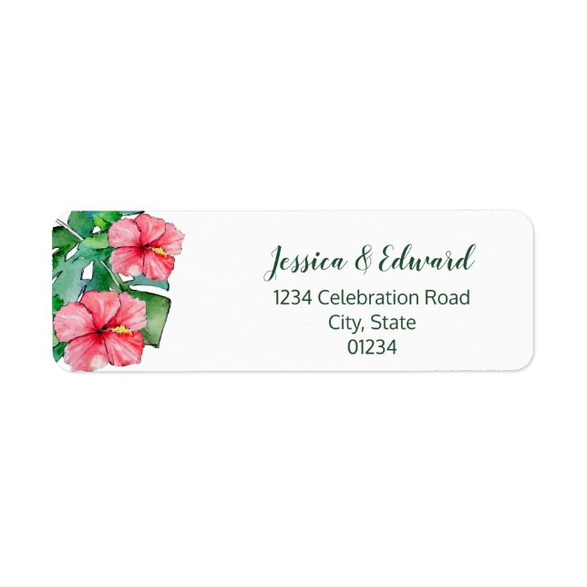Étiquette de adresse d'Hibiscus Feuille tropical (Devant)