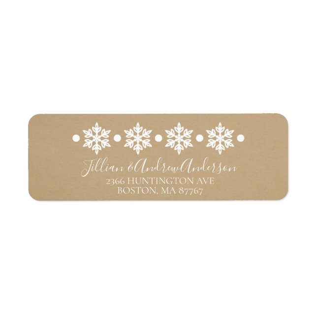 Étiquette de adresse d'hiver Kraft Snowflakes (Devant)