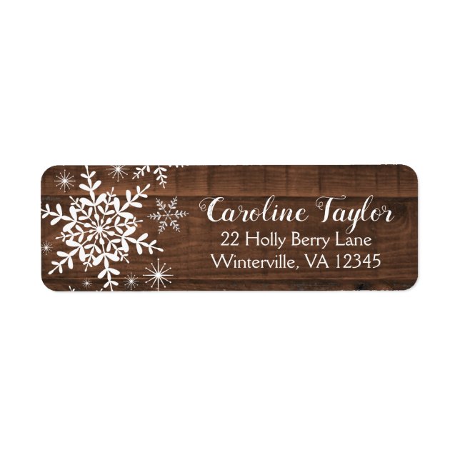 Étiquette de adresse d'hiver rustique flocons de n (Devant)