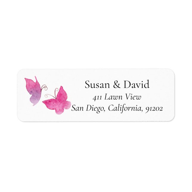 Étiquette de adresse d'insectes papillon rose (Devant)