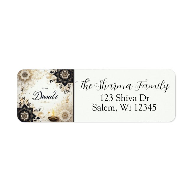 Étiquette de adresse Diwali avec Elegant Floral &  (Devant)