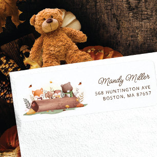 Étiquette de adresse d'ours de bois mignon