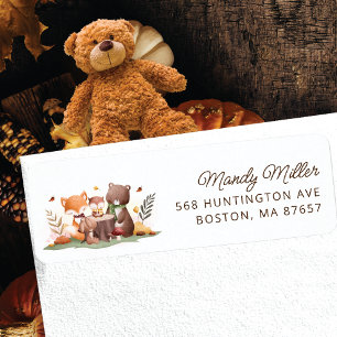 Étiquette de adresse d'ours de bois mignon
