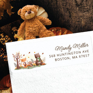 Étiquette de adresse d'ours de bois mignon