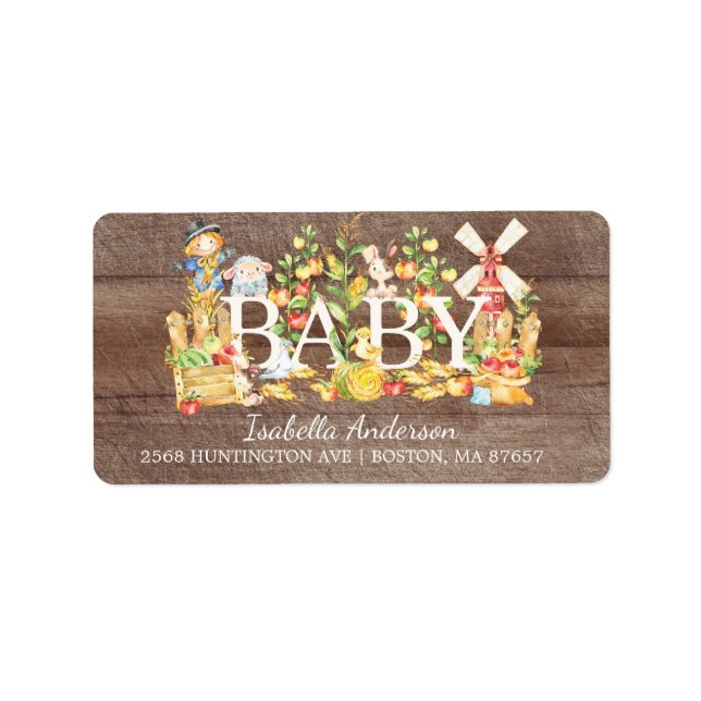 Étiquette de adresse du Baby shower agricole (Devant)