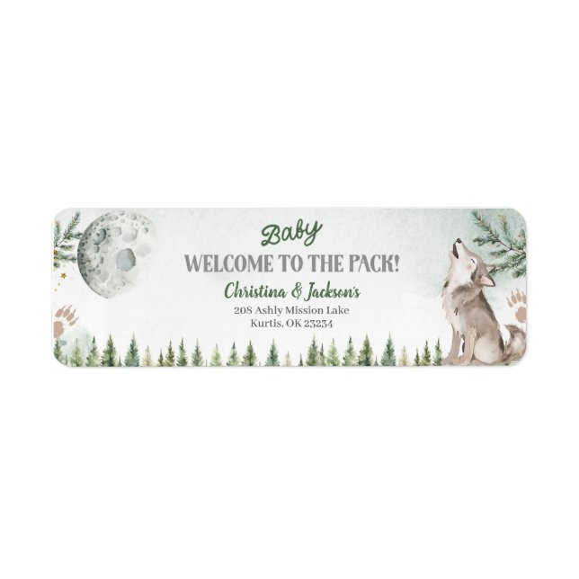 Étiquette de adresse du Baby shower Forest Wolf (Devant)