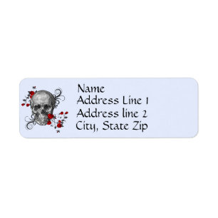 Étiquette de adresse du crâne Roses rouges