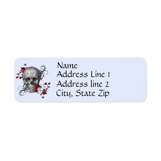 Étiquette de adresse du crâne Roses rouges (Devant)