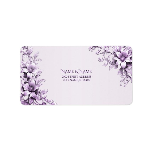 Étiquette de adresse élégant de fleurs violettes (Devant)